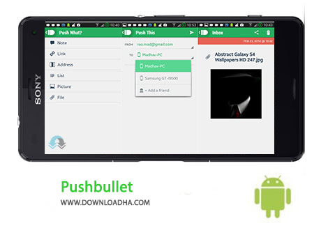 Pushbullet Cover%28Downloadha.com%29 دانلود نرم افزار اشتراک گذاری اطلاعات گوشی Pushbullet 17.5.7 برای اندروید