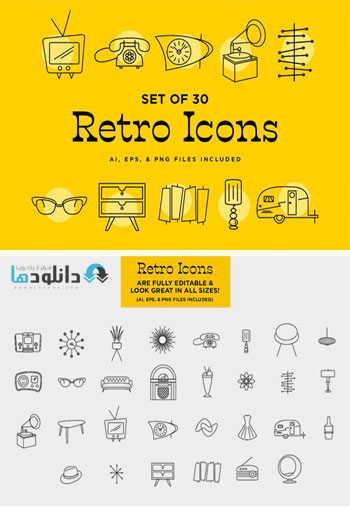 مجموعه-آیکون-retro-logo-and-icon